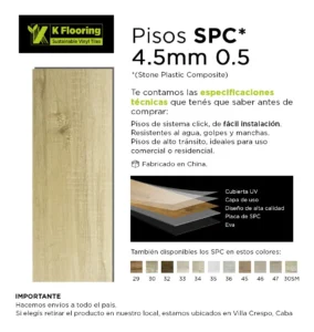 Piso Vinílico Kflooring AquaS Roble Claro 4.5 mm SPC Tránsito Comercial Intenso Click 2,63 m² - Image 4