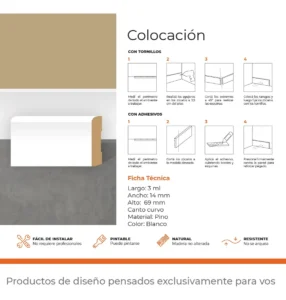 Zócalo de Pino Kflooring Prepintado 69 mm Blanco - Image 3
