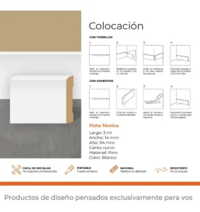 Zócalo de Pino Kflooring Curvo Prepintado 94 mm Blanco - Image 3