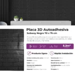 Placas 3D Autoadhesivas Subway Negro Revestimiento Lifewall 70x75 cm Pack x10 - Image 5
