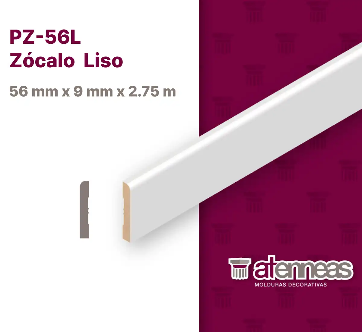 PZ-56L.webp Zócalo Contramarco Curvo Atenneas 5.6 cm MDF Prepintado Blanco 9 mm x 2.75m - Image 1